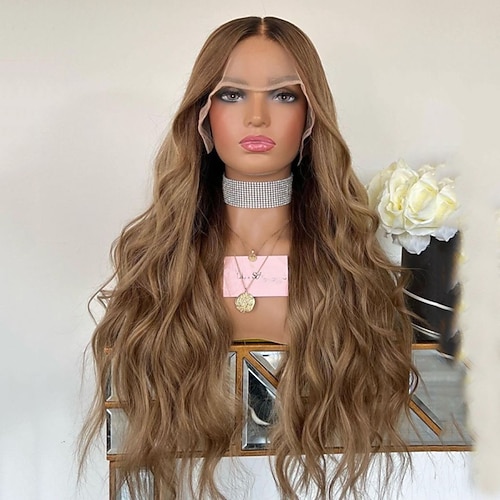 Unverarbeitetes reines Haar 5x5 Verschluss 13x4 Spitzenfront Perücke Freier Teil Brasilianisches Haar Wellen Braun Perücke 130% 150% Haardichte mit Babyhaar Gefärbte Haarspitzen (Ombré Hair) 100 Image