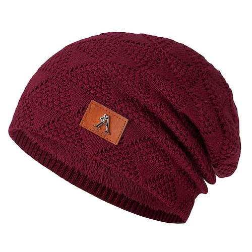Herren Unisex Beanie Mütze Wintermützen Wollmützen 骷髅头毛线帽 Strickmütze Schwarz Wein Acrylfasern Strick Gemütlich Freizeitskleidung Ausgehen Solide / einfarbig Warm Image