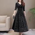 Damen Midikleid velvet kleid abendkleider Schaukelkleid Smaragdgrünes Kleid Elegant Modisch Romantisch winterkleider damen Urlaub kleid hochzeitsgast Schlank Blumen Langarm V Ausschnitt Schwarz Rote