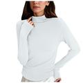 Mepaouo Women s Turtleneck Long Sleeve Shirts Ribbed Stretch Thermal Baselayer Pullover Tops(White XL)