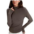 Mepaouo Women s Turtleneck Long Sleeve Shirts Ribbed Stretch Thermal Baselayer Pullover Tops(Coffee M)