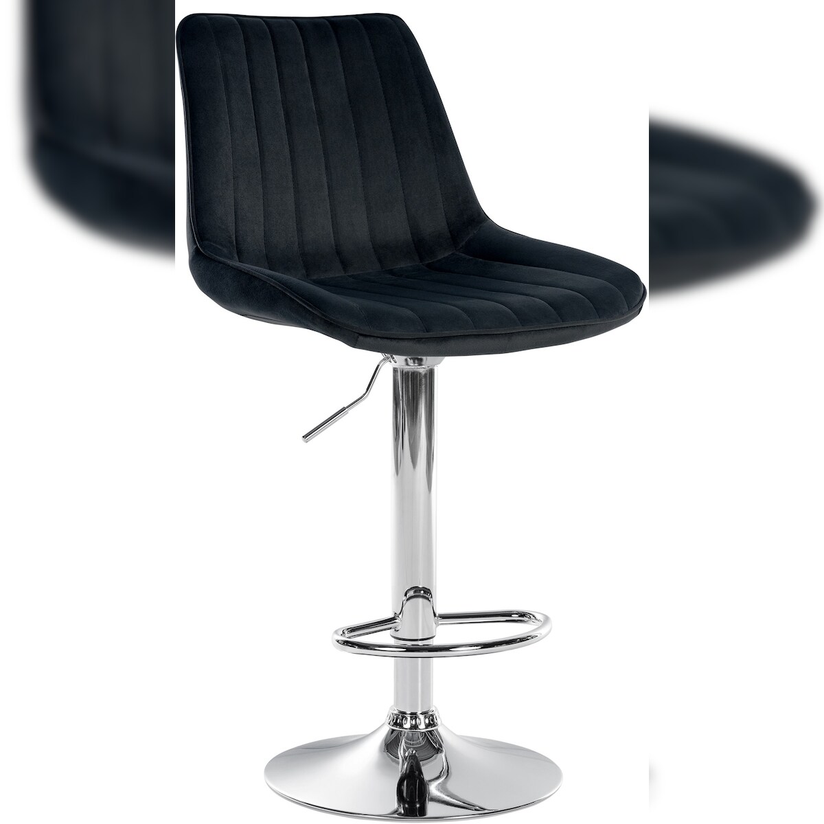 DELUKE® Barhocker RIO - Schwarz, Samt, Chrom | Barhocker mit Lehne Barstuhl Tresenhocker Tresenstuhl Kneipenhocker Kneipenstuhl Image