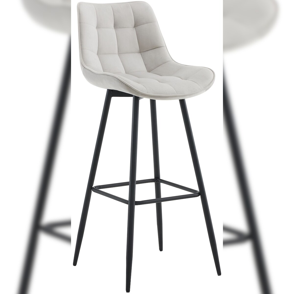 DELUKE® Barhocker SYDNEY - Grau, Samt | Barhocker mit Lehne Barstuhl Tresenhocker Tresenstuhl Kneipenhocker Kneipenstuhl Image