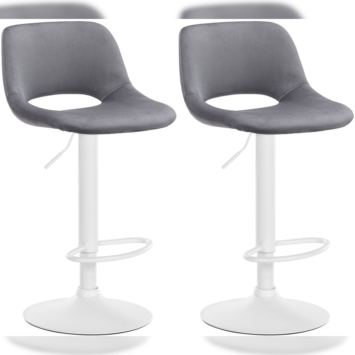 DELUKE® Barhocker 2er Set JAKSON - Dunkelgrau, Samt, Weiß | Barhocker mit Lehne Barstuhl Tresenhocker Tresenstuhl Kneipenhocker Kneipenstuhl Image