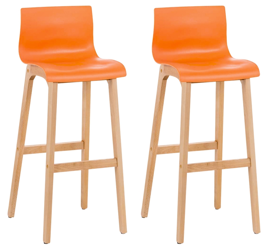 DELUKE® Barhocker 2er Set DELHI - Orange, Holz | Barhocker mit Lehne Barstuhl Tresenhocker Tresenstuhl Kneipenhocker Kneipenstuhl Image