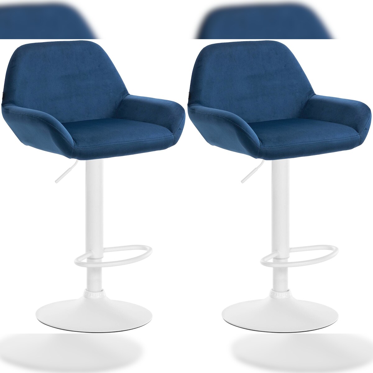 DELUKE® Barhocker 2er Set DUBLIN - Blau, Samt, Weiß | Barhocker mit Lehne Barstuhl Tresenhocker Tresenstuhl Kneipenhocker Kneipenstuhl Image