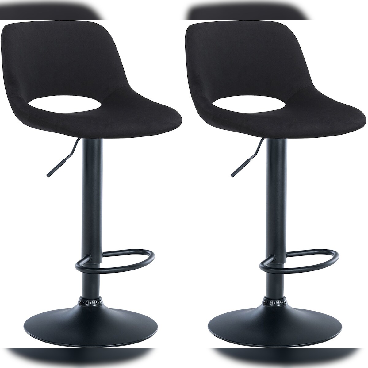 DELUKE® Barhocker 2er Set JAKSON - Schwarz, Samt, Schwarz | Barhocker mit Lehne Barstuhl Tresenhocker Tresenstuhl Kneipenhocker Kneipenstuhl