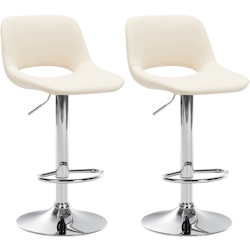 DELUKE® Barhocker 2er Set JAKSON - Creme, Kunstleder, Chrom | Barhocker mit Lehne Barstuhl Tresenhocker Tresenstuhl Kneipenhocker Kneipenstuhl