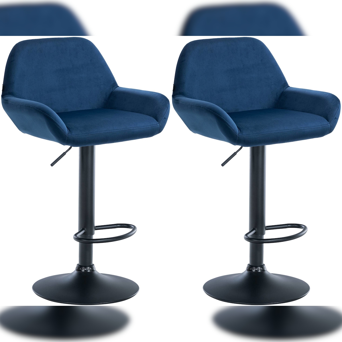 DELUKE® Barhocker 2er Set DUBLIN - Blau, Samt, Schwarz | Barhocker mit Lehne Barstuhl Tresenhocker Tresenstuhl Kneipenhocker Kneipenstuhl Image