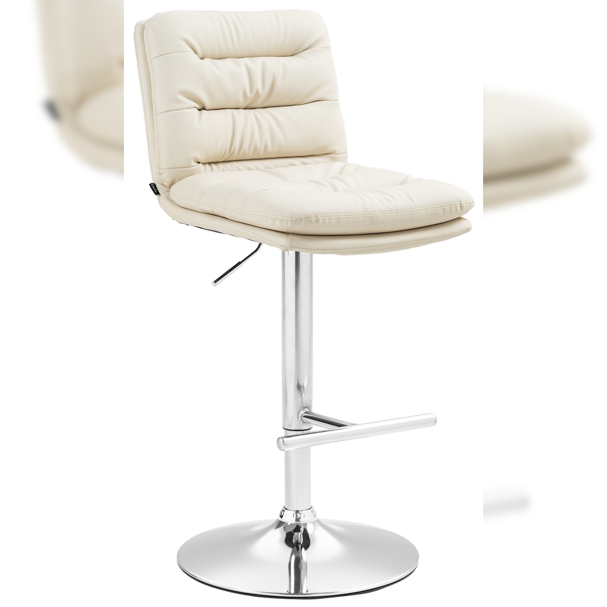 DELUKE® Barhocker TURIN - Creme, Kunstleder, Chrom | Barhocker mit Lehne Barstuhl Tresenhocker Tresenstuhl Kneipenhocker Kneipenstuhl Image