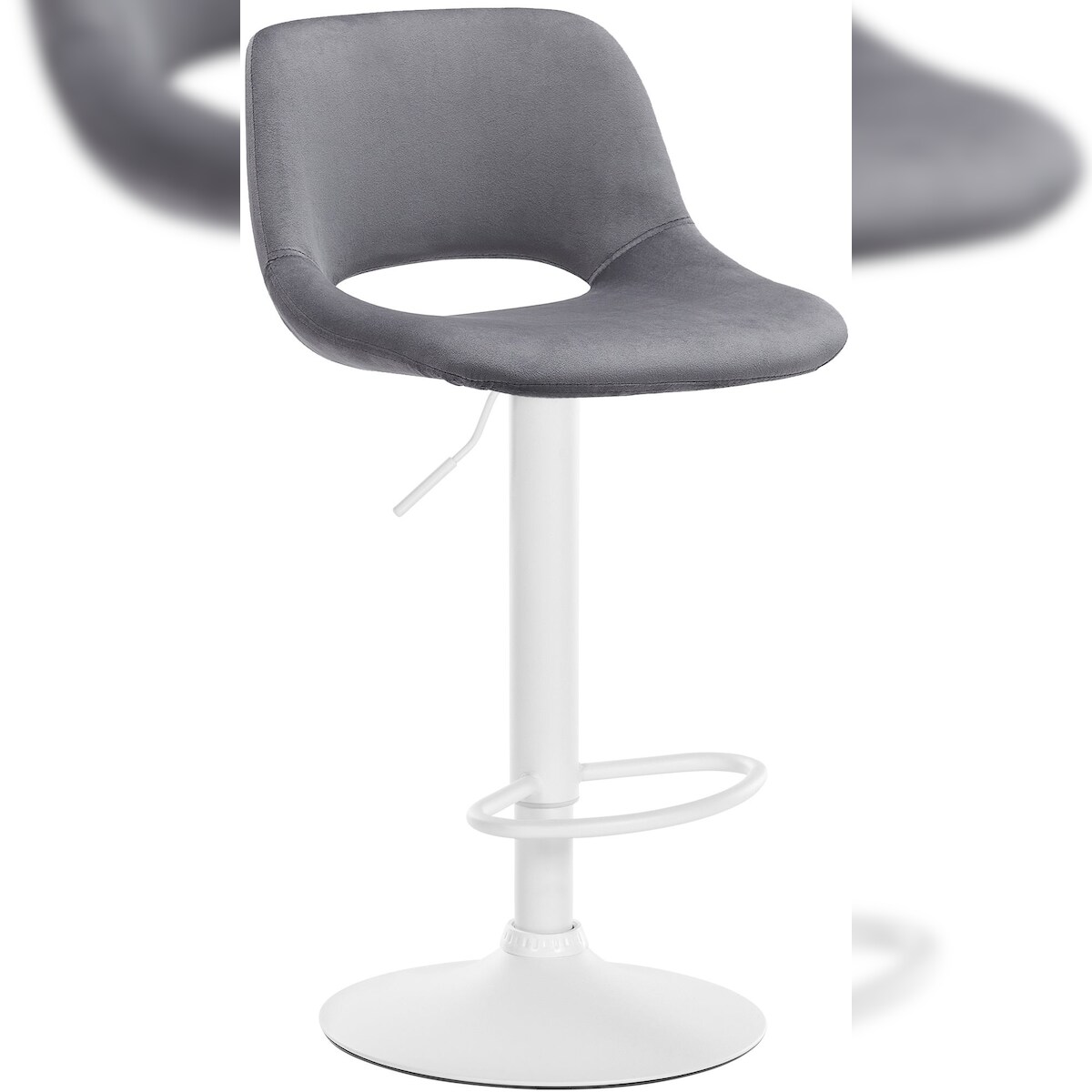 DELUKE® Barhocker JAKSON - Dunkelgrau, Samt, Weiß | Barhocker mit Lehne Barstuhl Tresenhocker Tresenstuhl Kneipenhocker Kneipenstuhl