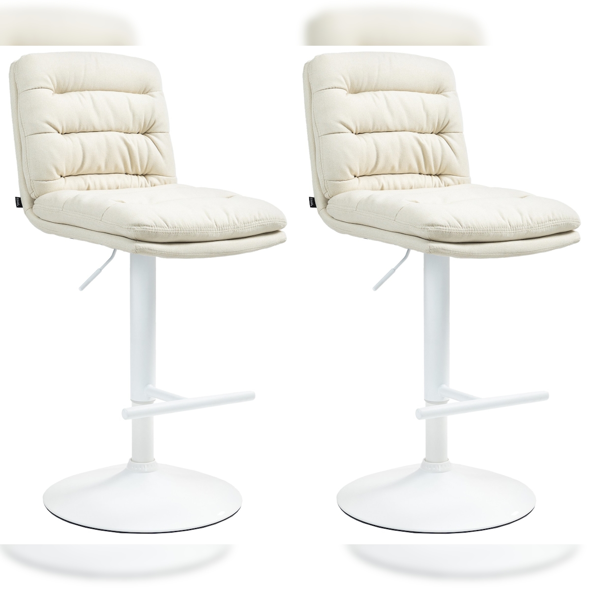 DELUKE® Barhocker 2er Set TURIN - Creme, Stoff, Weiß | Barhocker mit Lehne Barstuhl Tresenhocker Tresenstuhl Kneipenhocker Kneipenstuhl Image