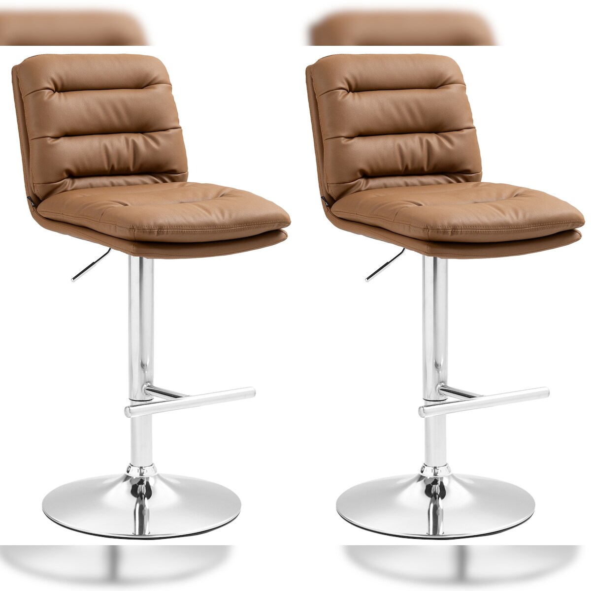 DELUKE® Barhocker 2er Set TURIN - Hellbraun, Kunstleder, Chrom | Barhocker mit Lehne Barstuhl Tresenhocker Tresenstuhl Kneipenhocker Kneipenstuhl Image