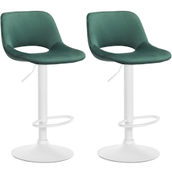 DELUKE® Barhocker 2er Set JAKSON - Grün, Samt, Weiß | Barhocker mit Lehne Barstuhl Tresenhocker Tresenstuhl Kneipenhocker Kneipenstuhl
