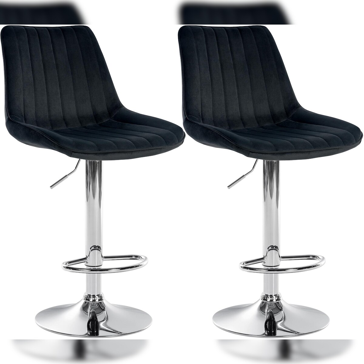DELUKE® Barhocker 2er Set RIO - Schwarz, Samt, Chrom | Barhocker mit Lehne Barstuhl Tresenhocker Tresenstuhl Kneipenhocker Kneipenstuhl Image