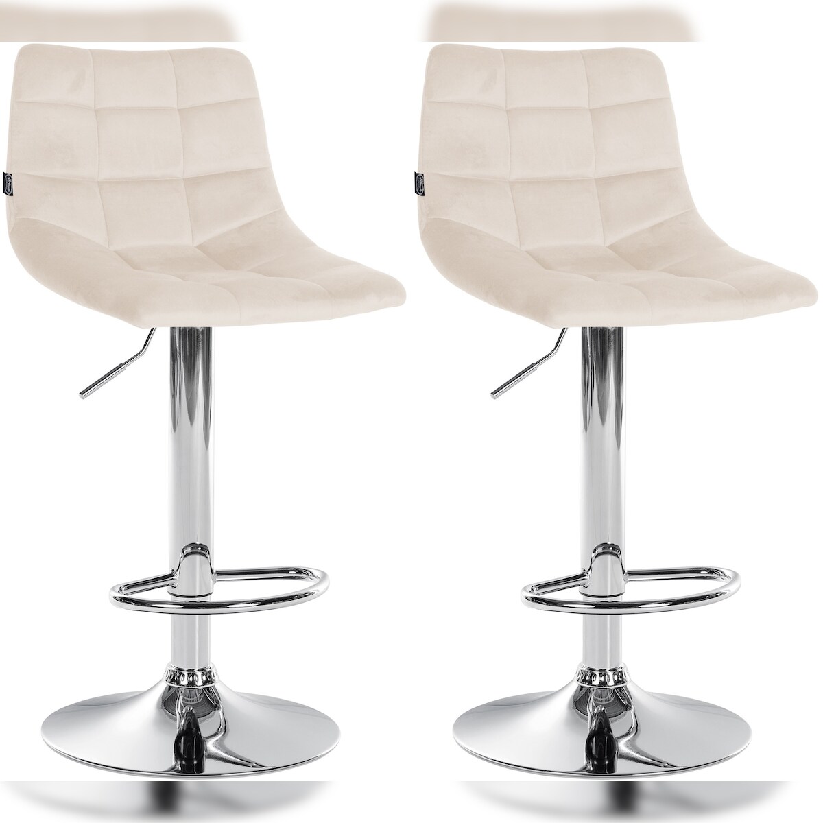 DELUKE® Barhocker 2er Set DUBAI - Creme, Samt, Chrom | Barhocker mit Lehne Barstuhl Tresenhocker Tresenstuhl Kneipenhocker Kneipenstuhl Image