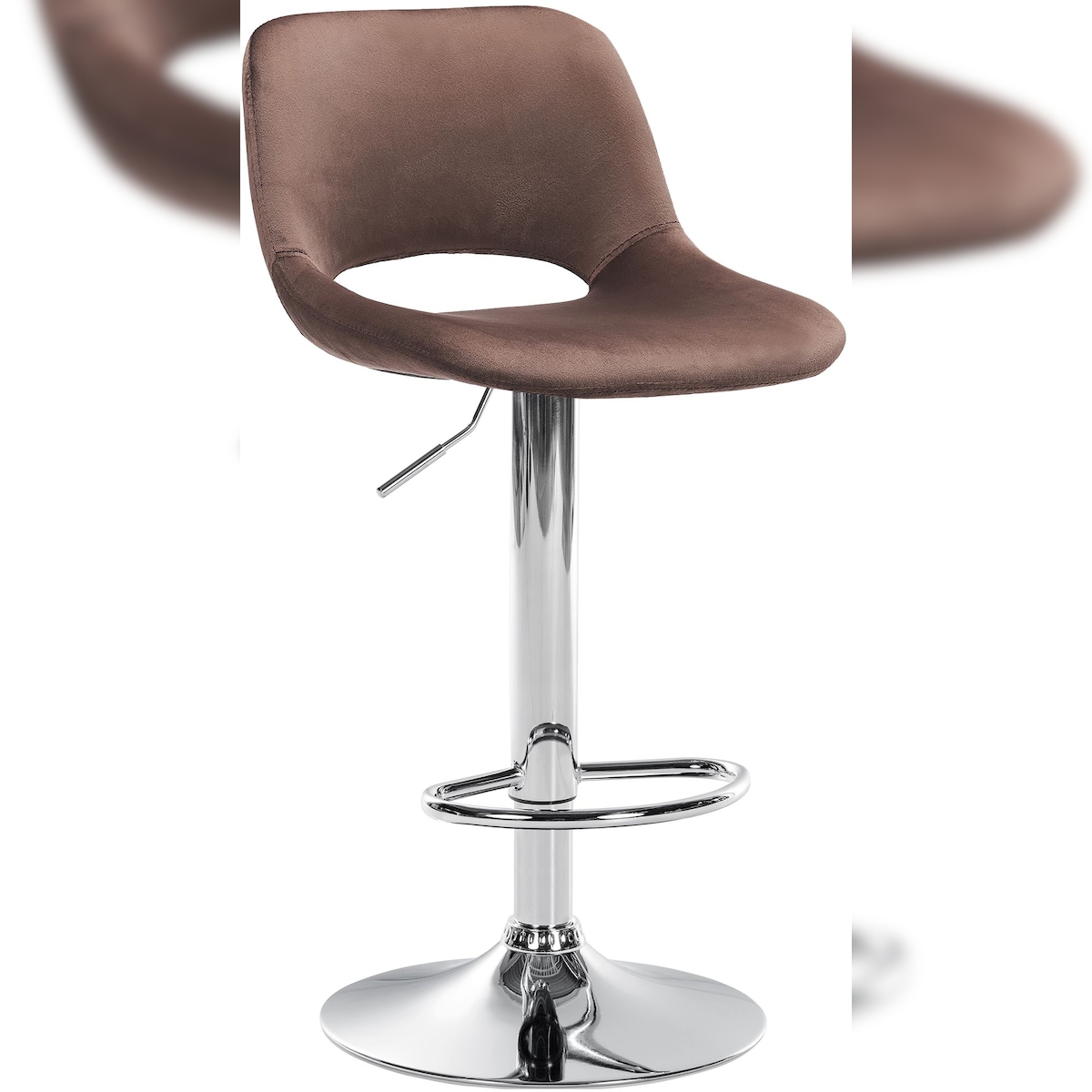 DELUKE® Barhocker JAKSON - Braun, Samt, Chrom | Barhocker mit Lehne Barstuhl Tresenhocker Tresenstuhl Kneipenhocker Kneipenstuhl Image