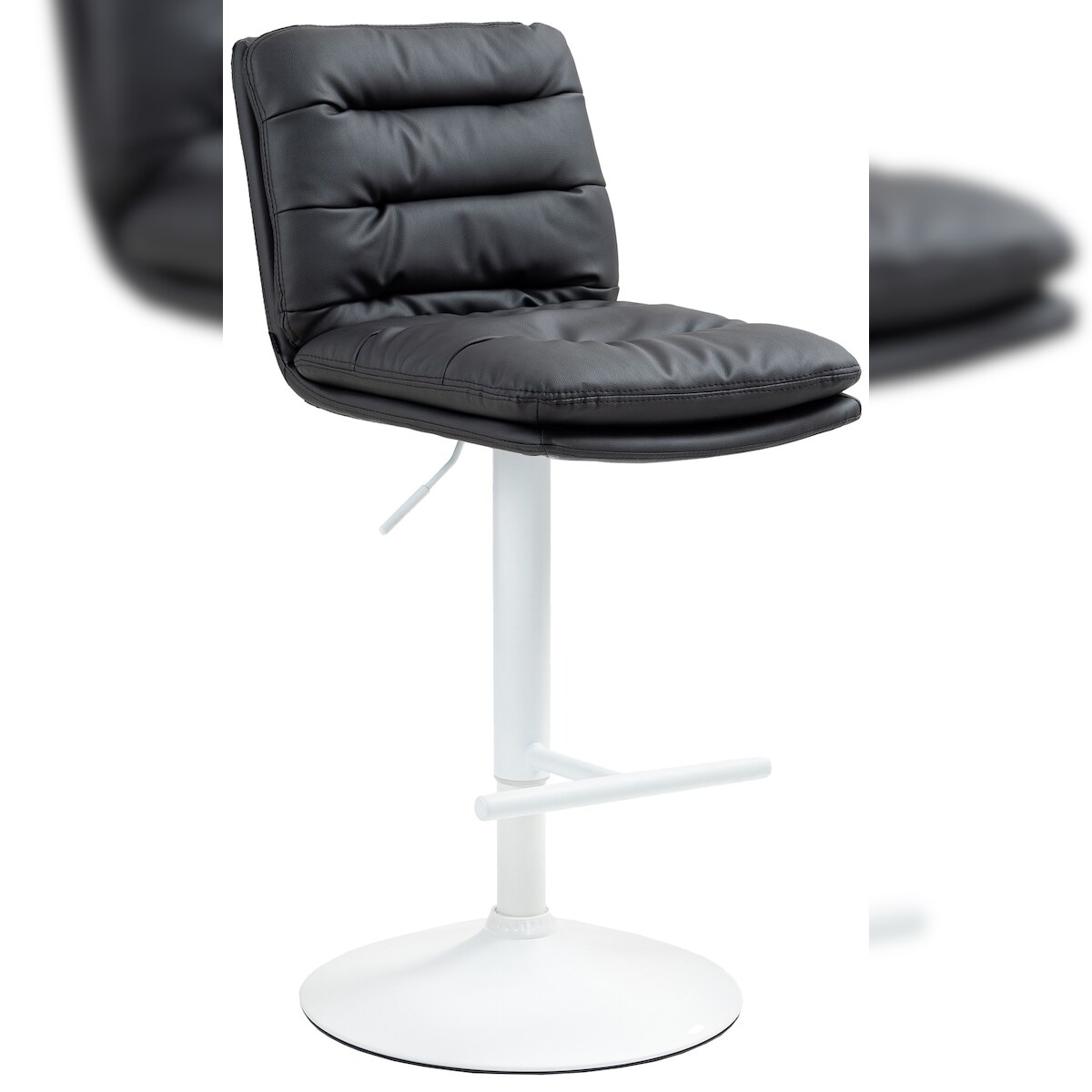 DELUKE® Barhocker TURIN - Schwarz, Kunstleder, Weiß | Barhocker mit Lehne Barstuhl Tresenhocker Tresenstuhl Kneipenhocker Kneipenstuhl