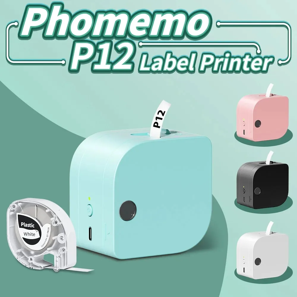 Phomemo Etikettendrucker, Bluetooth, tintenloser Etikettendrucker, P12 Etikettendrucker mit Klebeband für die Organisation von Büro, Zuhause, Schule Image