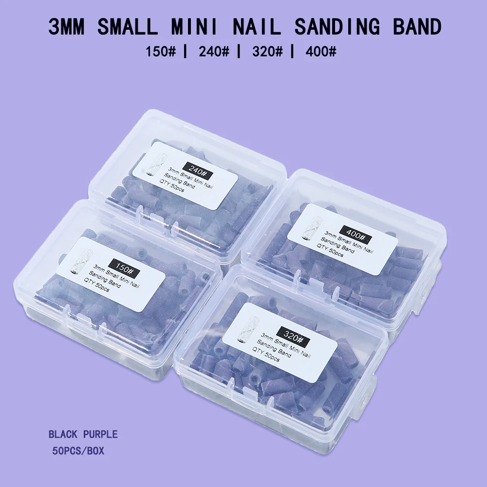 3 mm Nagelschleifbänder, Körnung 150/240/320/400, Mini-Schwarz-Lila-Bohrer, elektrisches Nagelfeilen-Zubehör, Polier-Maniküre-Werkzeug Image