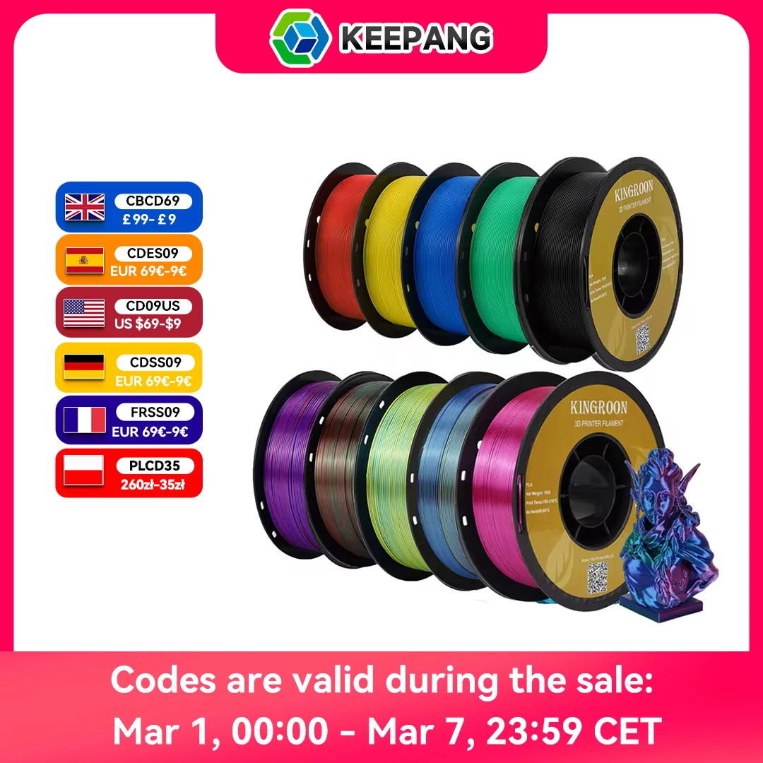 KEEPANG PLA/Seiden-PLA-Filament, 5/10 kg, 3D-Drucker-Filament, 1 kg/1 Rolle, 1,75 mm Pla-Kunststofffilament, keine Blase, 3D-Druckmaterialien Image