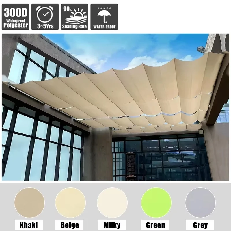 Teleskopische regensichere Markise für den Außenbereich, Terrasse, Pergola, Sonnendach, Terrasse, Sonnenschutz, einziehbares Schwimmbad, Wellen-Sonnenschutz, Segel Image