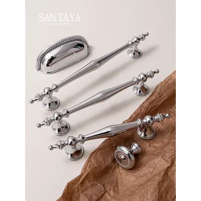 Chrome Furniture Brass Handle Silver Luxury Wardrobe Door Knob T-Bar Kitchen Cabinet Pull Solid Drawer Shell Handles