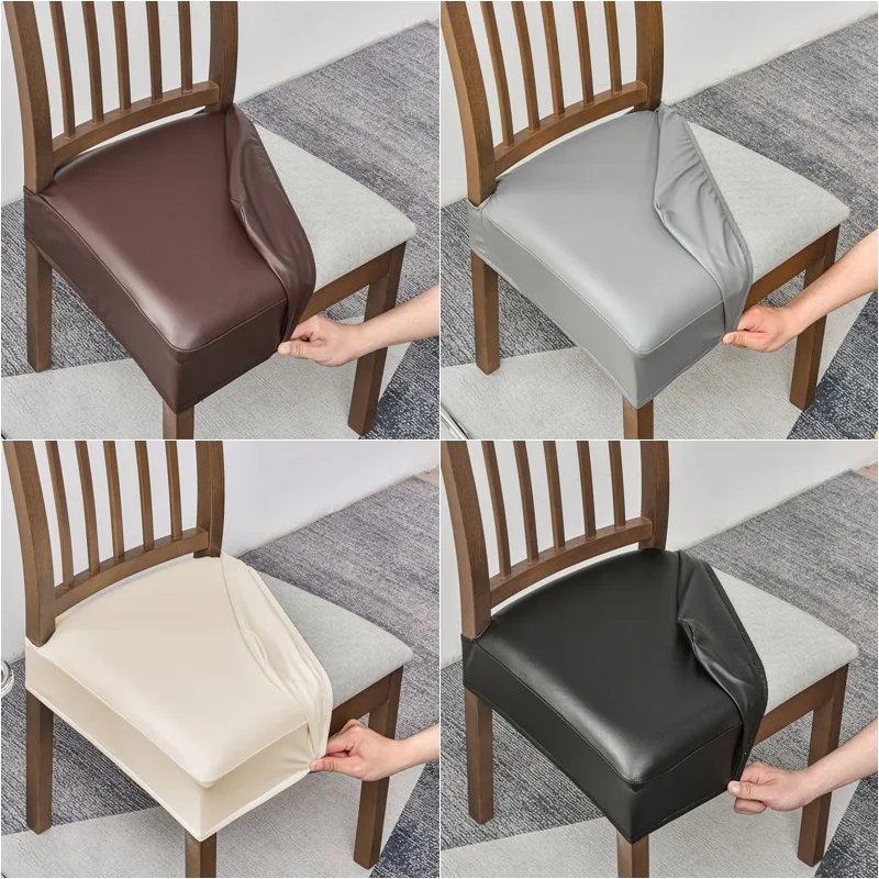 2 teile/satz PU Leder Stuhl Sitzbezüge Wasserdichte Stretch Esszimmer Stuhl Schonbezüge Elastische Sitzkissen Abdeckung für Küche Büro Image