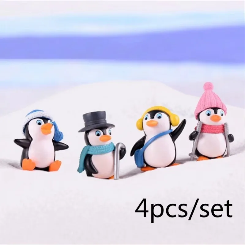 4 teile/satz DIY Handwerk Mini Winter Pinguin Miniatur Figur Weihnachten Figuren Für Fee Garten Zwerge Moos Terrarien Dekoration Image
