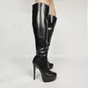 LAIGZEM Frauen Knie Hohe Plattform Stiefel Zurück Zip Stiletto High Heel Stiefel Damen Schuhe Frau