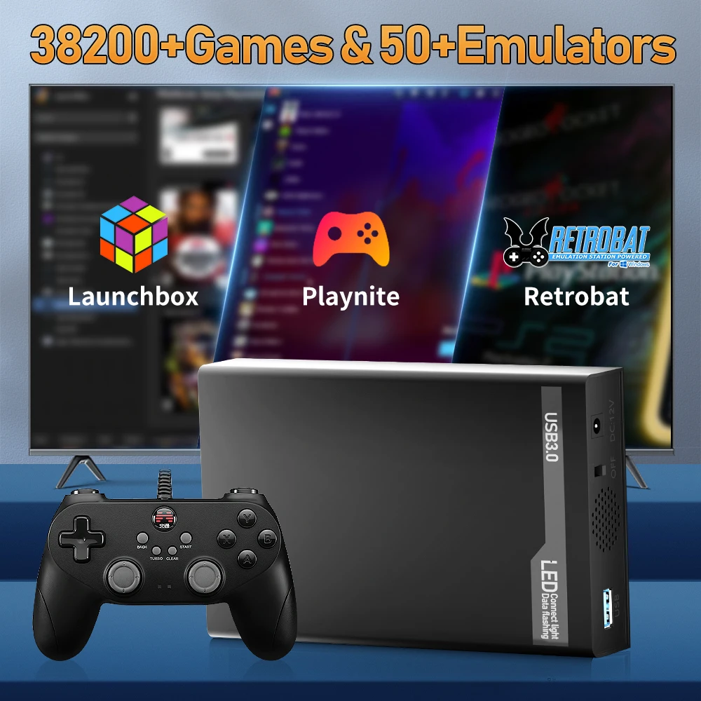 Hyper Base MIX 500G 38200+ Spiele Retro Gaming HDD Retrobat&Launchbox&Playnite Videospielkonsole für PS3/Switch/XBOX/PS2/Wii/WiiU