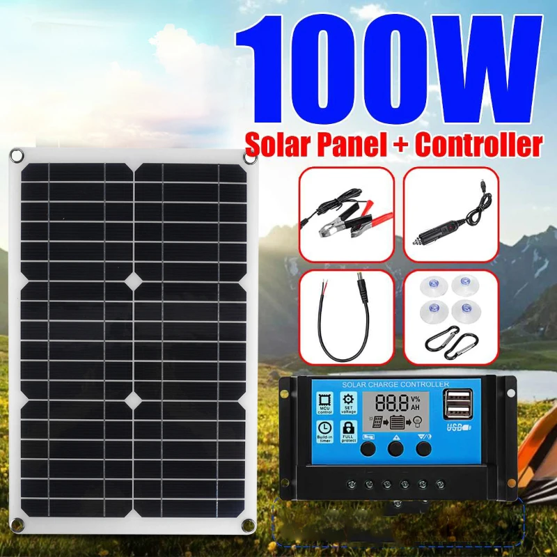 100w 12V tragbares Solarpanel-Kit mit 60a Solar laderegler 2 USB-Anschlüsse im Freien tragbares Handy-Ladegerät im Freien Image
