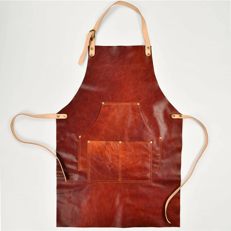 Schürze aus echtem Rindsleder, Vintage-Leinwand, Arbeitsgeschäftsschürzen mit Taschen, handwerklicher Gärtner, Kaffee, Restaurant, Kochen, Herren, Unisex Image