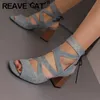 Reave Katze Mode weibliche Sandalen Zehen block High Heels 7,5 cm Knöchel riemen Schnürung Größe 48 49 50 sexy tägliche Damenschuhe