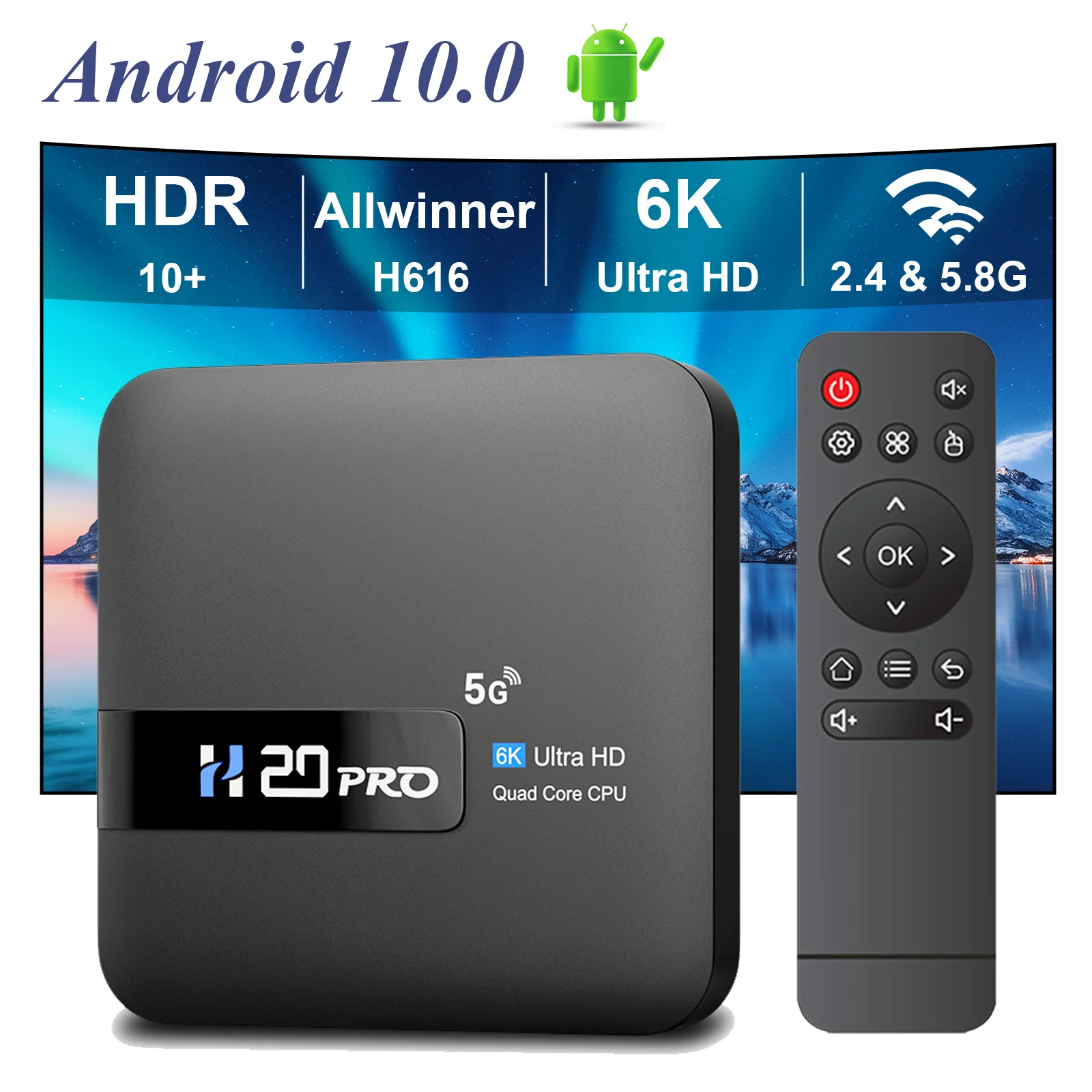 Hongtop h20pro android 10 tv box 16gb unterstützung 2,4g/5g wifi 4k hd video media player android tv box 1080p set top box Image