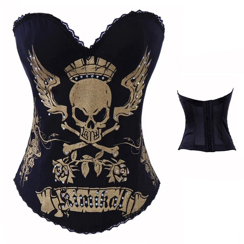 Goldener silberner Schädel druck Baumwolle Über brust Korsett Taillen trainer Body Shaper Korsetts Bustiers Punk sexy Dessous Gothic Kleidung Image