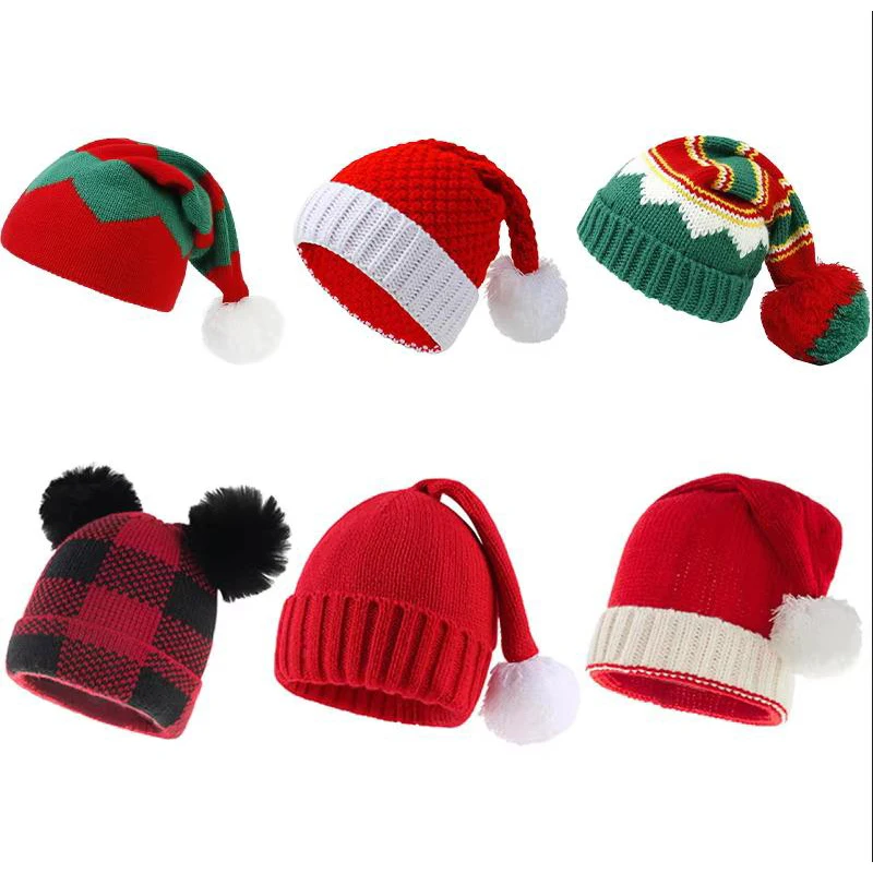 Eltern-Kind-Weihnachtsmütze Winter Warme Säuglingsmütze Großer Bommel Mutter Kinder Strickmütze Mütze Mädchen Junge Weihnachtsgeschenk Babyzubehör Image