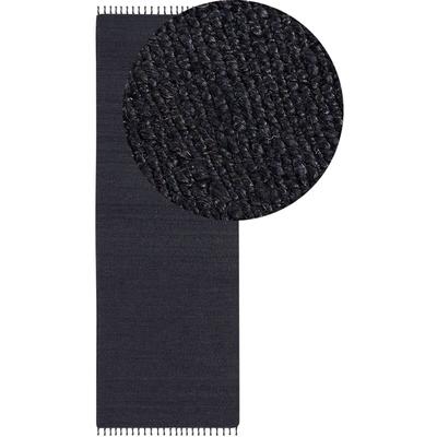Teppich Schwarz Jute und Baumwolle Rechteckig 80 x 300 cm mit Fransen Handgewebt Boho Kurzhaar Image