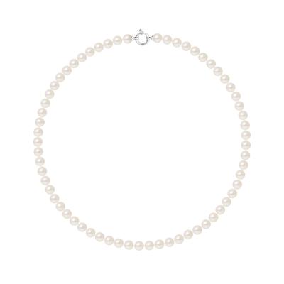 Collier Rang Perles AKOYA JAPONAISE Rondes 7,5-8 mm Anneau Marin Prestige Or Blanc 18 Carats