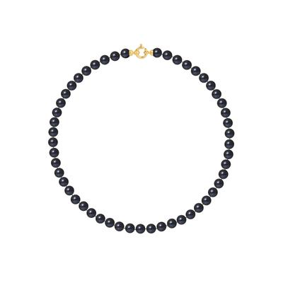 Collier Rang PRINCESSE Perles d'Eau Douce Rondes 6-7 mm Noires Fermoir Prestige Or Jaune Image