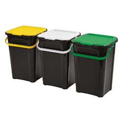 Tontarelli - Set mit 3 Mülleimern 44L, Modell Cover Line, mit farbigem Griff Image