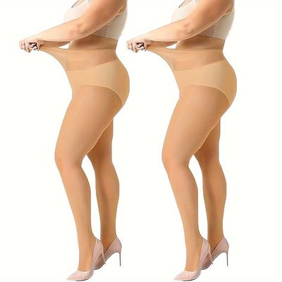 TEMU Women's Plus Causal Pantyhose, Plus Size Solid High Waist Slim Pantyhose Image