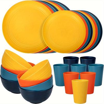 TEMU 32- Plastic Dinnerware Set - , -, Bpa-free, Dishwasher Safe - For 8, Includes Plates, Plates, Bowls, For Camping, Picnics, And Use