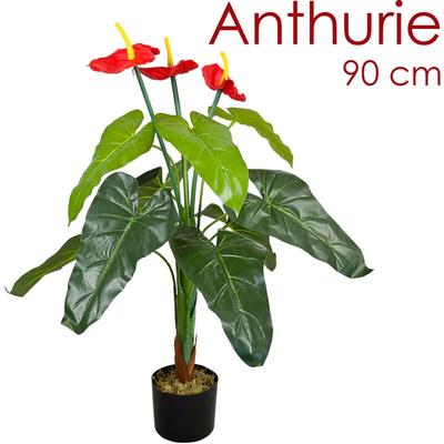 Decovego - Anthurie Flamingoblume Kunstpflanze Künstliche Pflanze 90 cm Kunstblume Innendekoration Image