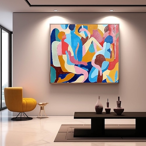 handgemachtes farbenfrohes modernes Ölgemälde auf Leinwand, großes handgemaltes abstraktes strukturiertes Personengemälde, Wandkunst, zeitgenössisches minimalistisches Kunstwerk, Wandgemälde für Image
