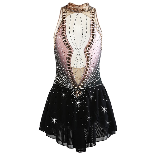 Eiskunstlaufkleid Damen Mädchen Eislaufen Kleider Austattungen Violett Weiß / Weiß Gelb Gelb Rückenfrei Spandex Mikro-elastisch Ausbildung Eiskunstlaufkleidung Klassisch Kristalle Ärmellos Image