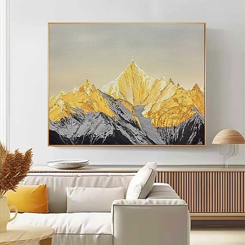 3D schwere strukturierte Berg Malerei handgemachte Gold Berg Leinwand Malerei Winter Dekor Gold Textur Berg Malerei Wand Kunst Weihnachtsgeschenk Malerei auf schneebedeckten Berg Kunst weißen Schnee Image