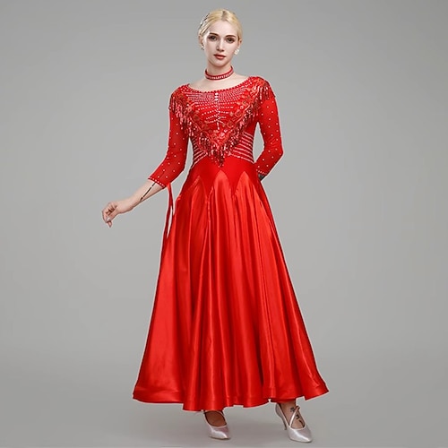 Gesellschaftstanzkleid für Damen, Wettkampf-Quaste, moderner Tango, Walzer, Standard-Auftrittskostüme Image