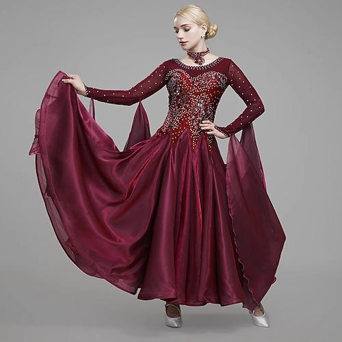 Gesellschaftstanzkleider für Frauen, Wettkampf, langärmelig, modern, Tango, Walzer, Standardkostüme Image