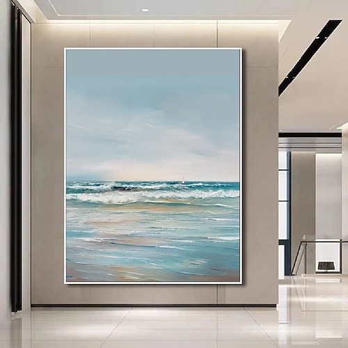 Ozean-Ölgemälde, handgefertigte Wandkunst, blaues riesiges Wellen-Ölgemälde auf Leinwand, handgemaltes Meereswellen-Struktur-abstraktes Gemälde, Strandlandschaft, modernes Himmels-Ölgemälde für Image